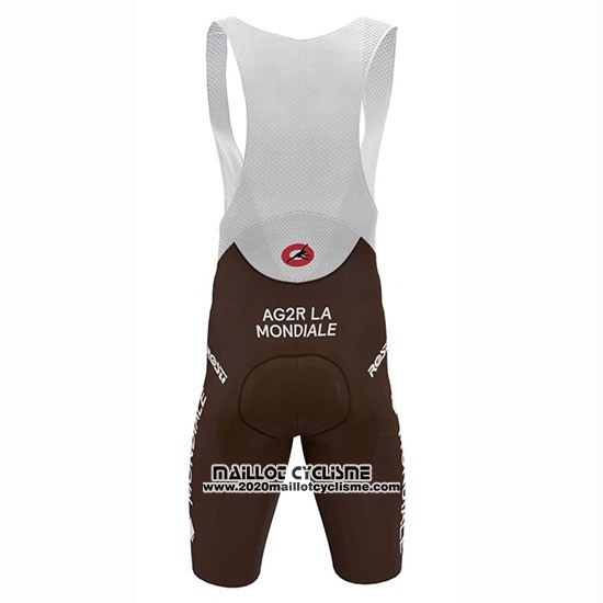 2019 Maillot Ciclismo Ag2r La Mondiale Marron Blanc Bleu Manches Courtes et Cuissard
